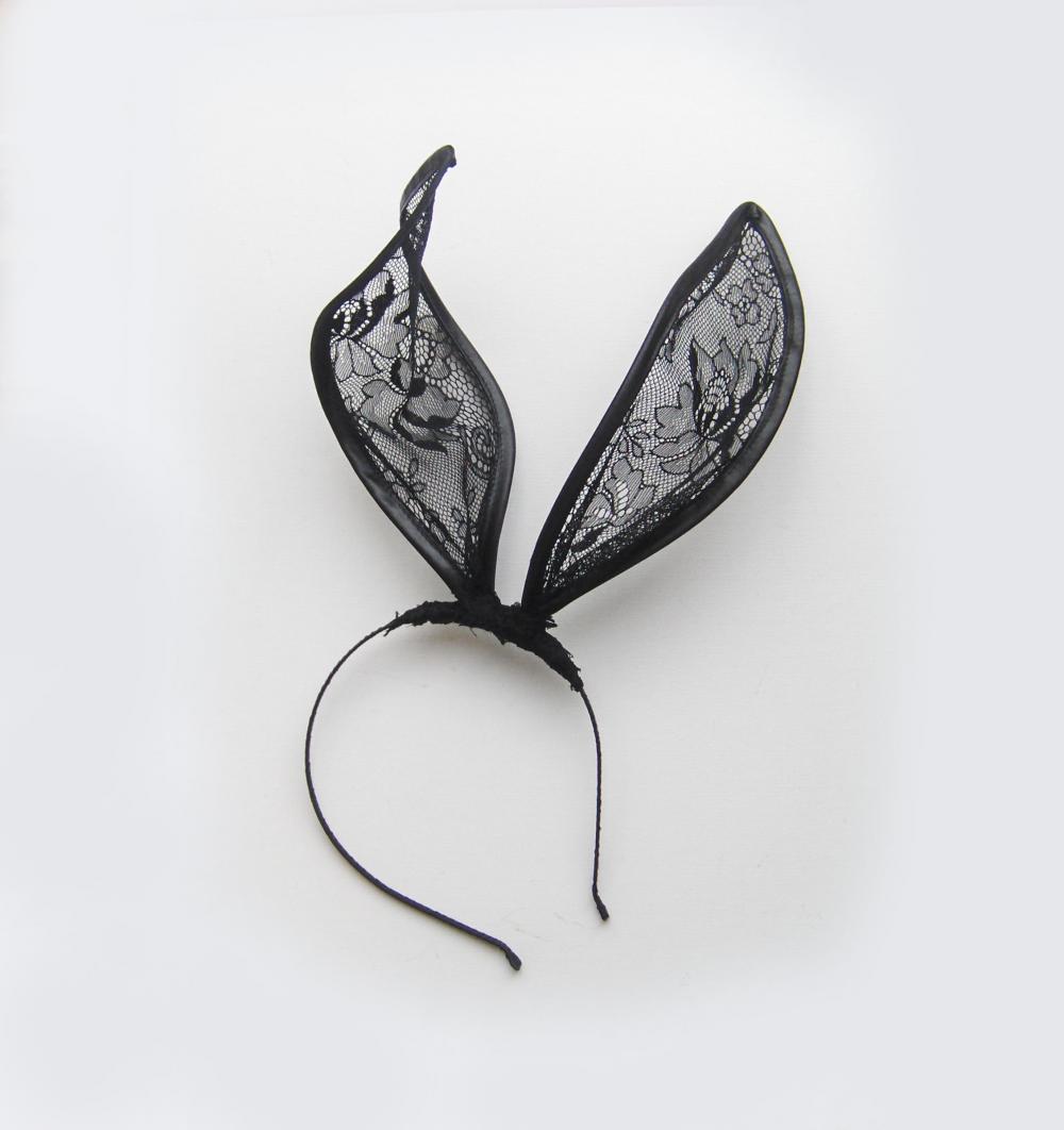 Black Lace Bunny Ears Headband.