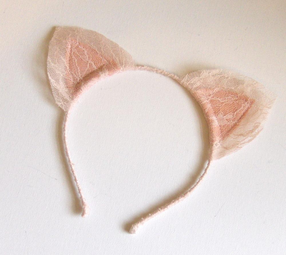 Nude Vintage Lace Kitty Ears Headband.