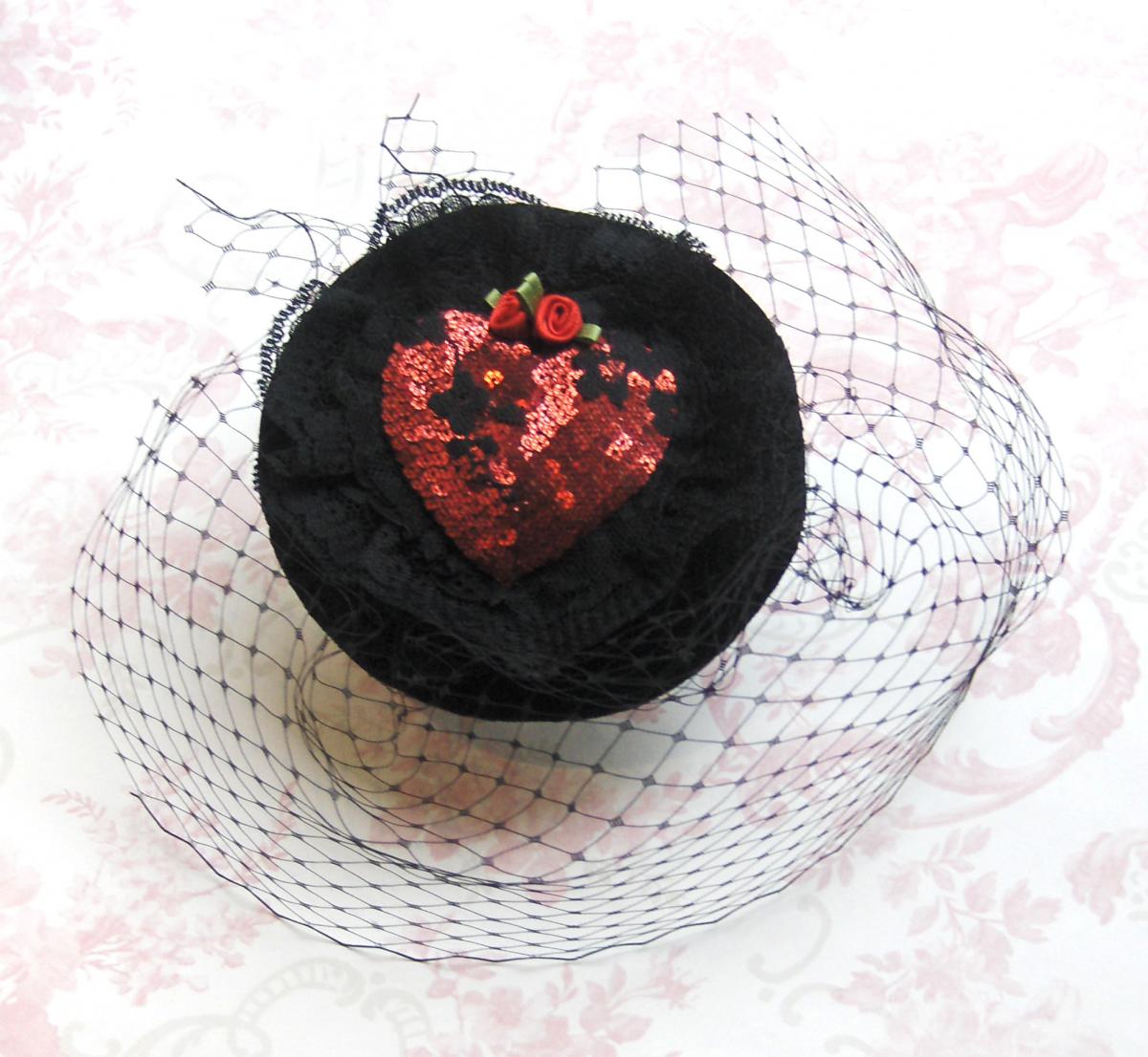 Ruby Red Heart Cocktail Hat.